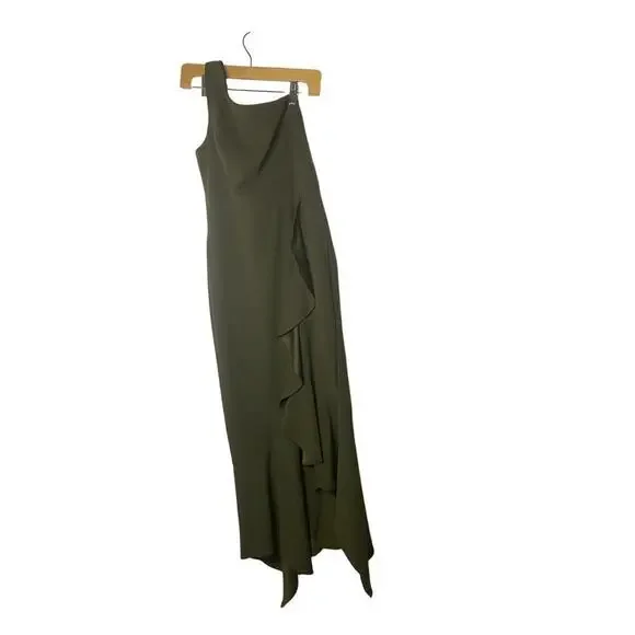 XScape One Shoulder Asymmetrical Hem Green Gown - Picture 3 of 7